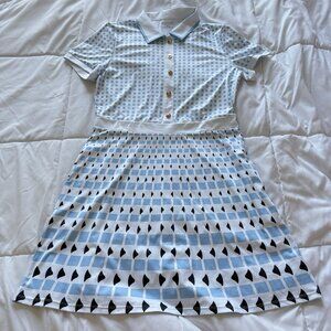 Womens Medium Short Sleeve Golf Dress Blue Buttons Pockets Collared